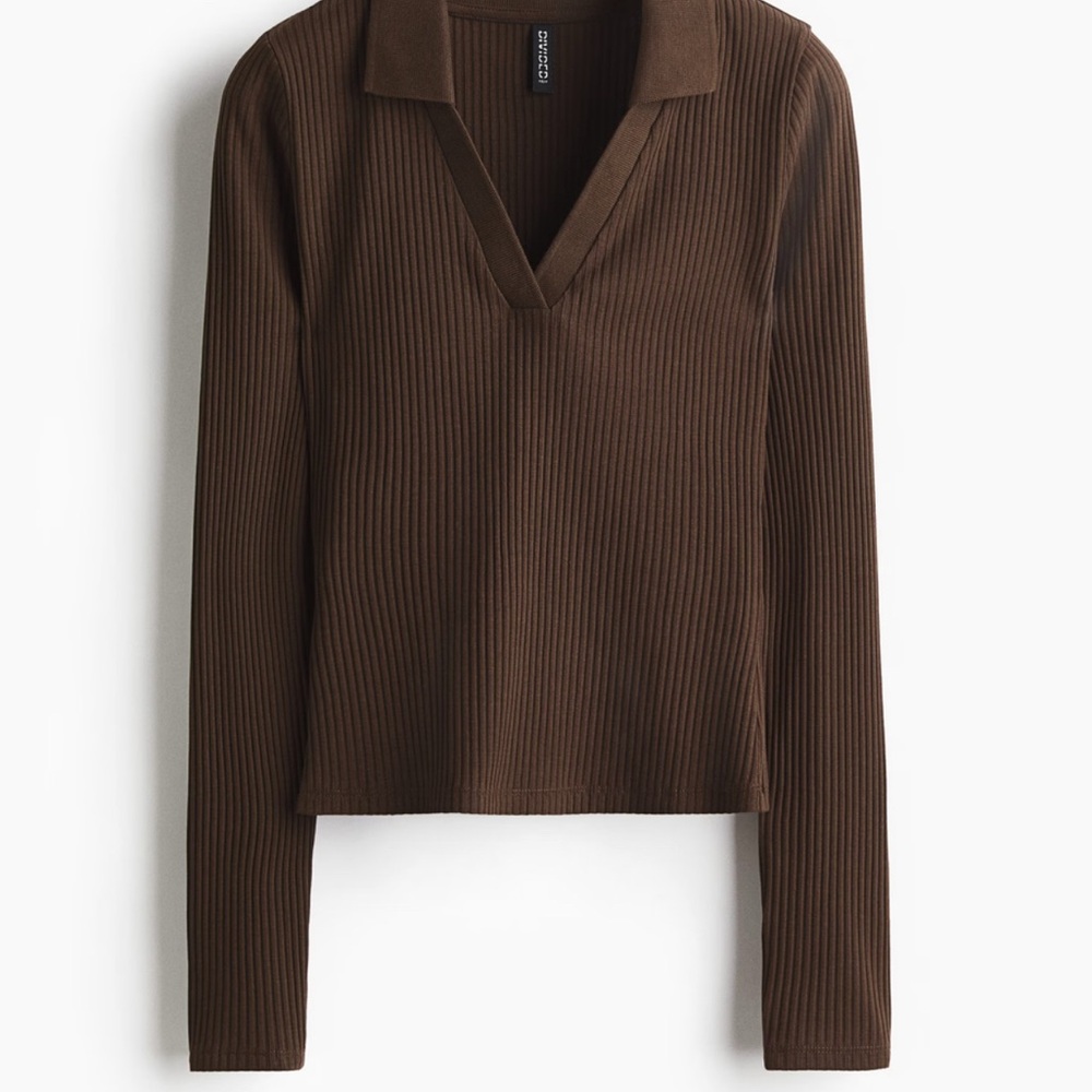 H&M Brown Long Sleeve Ribbed Top